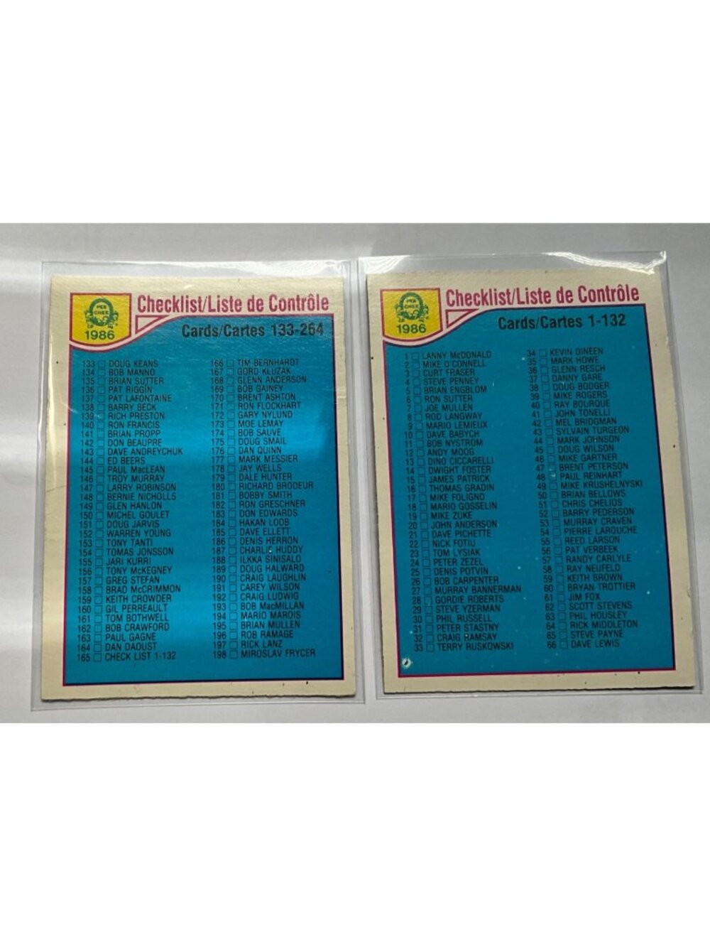 1985-86 Complete CHECKLIST Set #165 + #256 NM-MT OPC UNMARKED